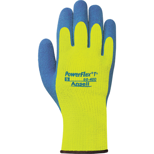 Gants PowerFlex T° Hi Viz 80-400, 7/Petit, R&ecirc;vetement Latex de caoutchouc, Calibre 7, Enveloppe en Tissu &eacute;ponge NRZ Safety Inc.