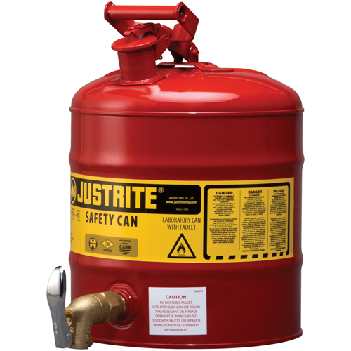 Laboratory Safety Can with Faucet, Type I, Steel, 5 US gal., Red, FM Approved NRZ Safety Inc.