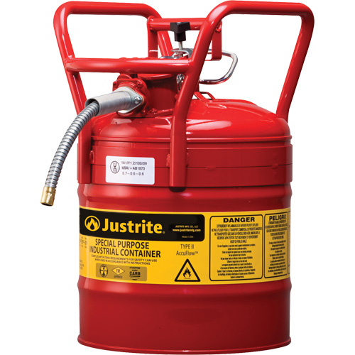 Bidons s&eacute;curitaires D.O.T. de AccuFlow, Type II, Acier, 5 gal. US, Rouge, Homologu&eacute; FM NRZ Safety Inc.