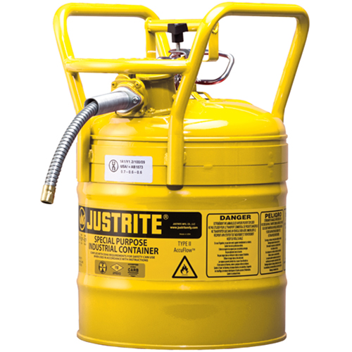 D.O.T. AccuFlow Safety Cans, Type II, Steel, 5 US gal., Yellow, FM Approved NRZ Safety Inc.