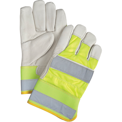 Gants d'ajusteur haute visibilit&eacute; de premi&egrave;re qualit&eacute;, Grand, Paume en Cuir fleur de vache NRZ Safety Inc.