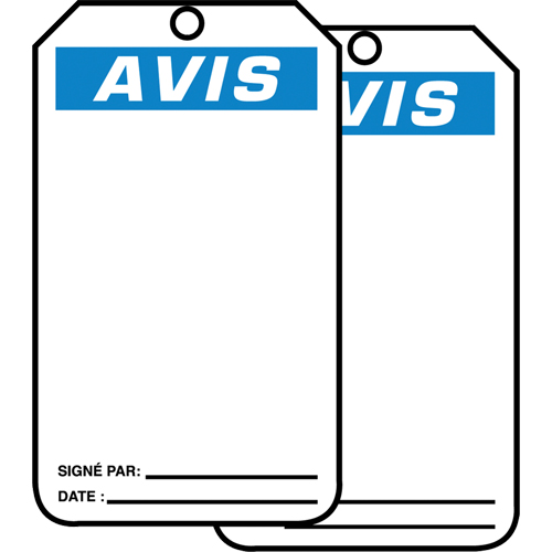 &eacute;tiquettes de s&eacute;curit&eacute; en français - &eacute;tiquettes avec ent&ecirc;ge vierge, Papier cartonn&eacute;, 3-1/8" la x 5-7/8" h, Français NRZ Safety Inc.