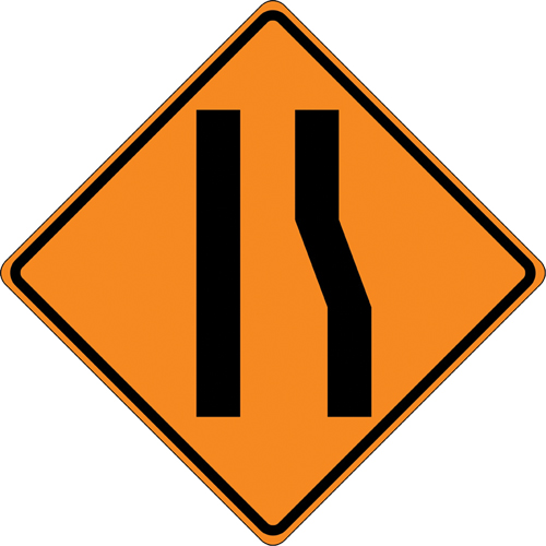 Tilt-Adjust Merge Left Roll-Up Construction Sign, 36" x 36", Vinyl, Pictogram NRZ Safety Inc.
