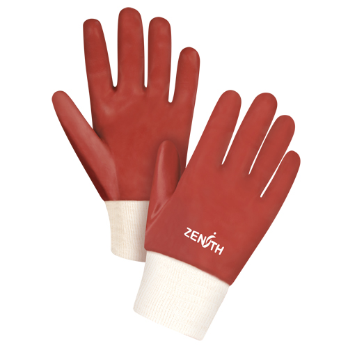 Red Smooth-Finish Chemical-Resistant Gloves, Size 9, 10" L, PVC, Interlock Inner Lining, Heavy Weight NRZ Safety Inc.
