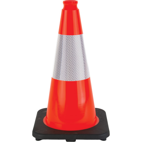 C&ocirc;ne de signalisation, 18", Orange, Bande(s) r&eacute;fl&eacute;chissante(s) 6" NRZ Safety Inc.