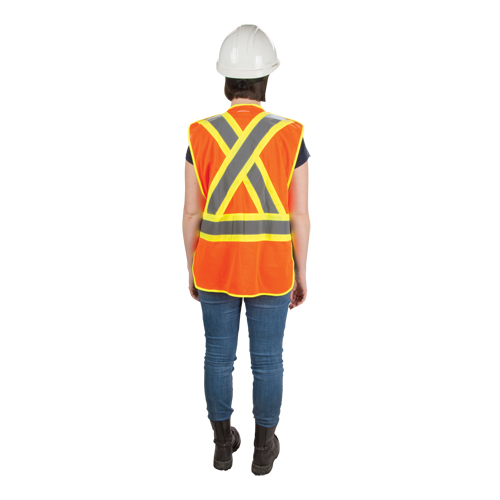 Veste d'arpenteur haute visibilit&eacute;, conforme &agrave; la CSA, Orange haute visibilit&eacute;, Grand, Polyester NRZ Safety Inc.