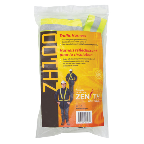 Standard-Duty Safety Harness, High Visibility Lime-Yellow, Silver Reflective Colour, Medium NRZ Safety Inc.
