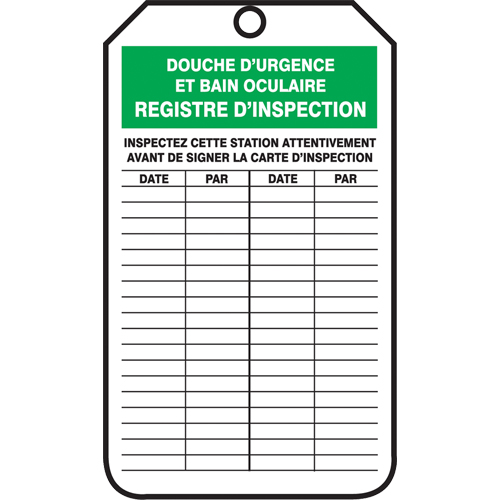 &eacute;tiquettes de s&eacute;curit&eacute; d'inspection et de contr&ocirc;le de l'&eacute;tat de l'&eacute;quipement, Plastique, 3-1/8" la x 5-7/8" h, Français NRZ Safety Inc.