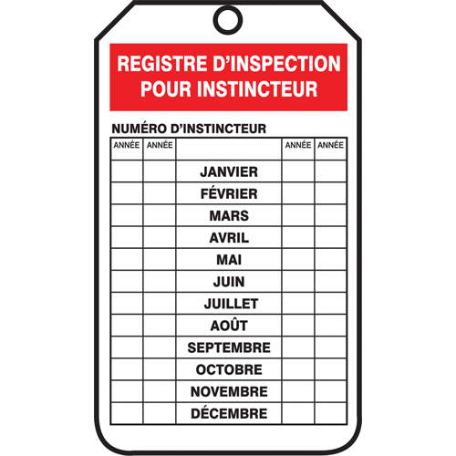 &eacute;tiquettes de s&eacute;curit&eacute; d'inspection et de contr&ocirc;le de l'&eacute;tat de l'&eacute;quipement, Papier cartonn&eacute;, 3-1/8" la x 5-7/8" h, Français NRZ Safety Inc.