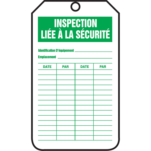 &eacute;tiquettes de s&eacute;curit&eacute; d'inspection et de contr&ocirc;le de l'&eacute;tat de l'&eacute;quipement, Papier cartonn&eacute;, 3-1/8" la x 5-7/8" h, Français NRZ Safety Inc.
