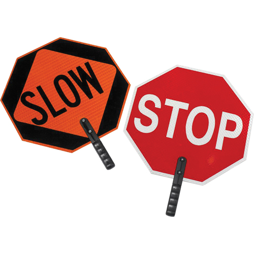 Double-Sided "Stop/Slow" Traffic Control Sign, 18" x 18", Plastic, English with Pictogram NRZ Safety Inc.