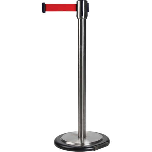 Barri&egrave;res sur pieds pour le contr&ocirc;le des foules, Acier, 35" h, Ruban Rouge, Longueur du ruban 12' NRZ Safety Inc.