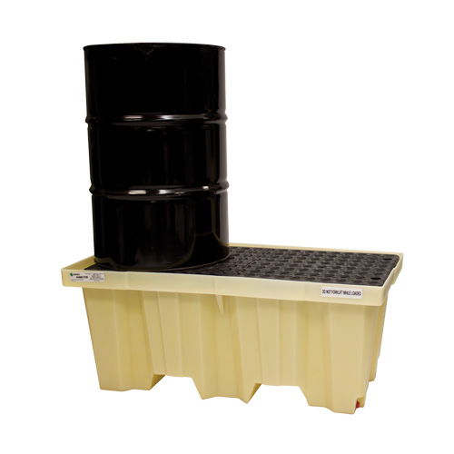 Nestable 2-Drum Poly-Spillpallet With Drain, 66 US gal. Spill Capacity, 51" x 26" x 21" NRZ Safety Inc.