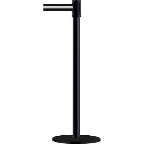 Slimline TensaBarrier&reg; Barrier Post, Steel, 38" H, Black/White Tape, 7.5' Tape Length NRZ Safety Inc.