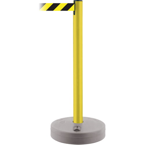 Montant ext&eacute;rieur pour barri&egrave;re TensaBarrier, Plastique, 37" h, Ruban Noir/Jaune, Longueur du ruban 13' NRZ Safety Inc.