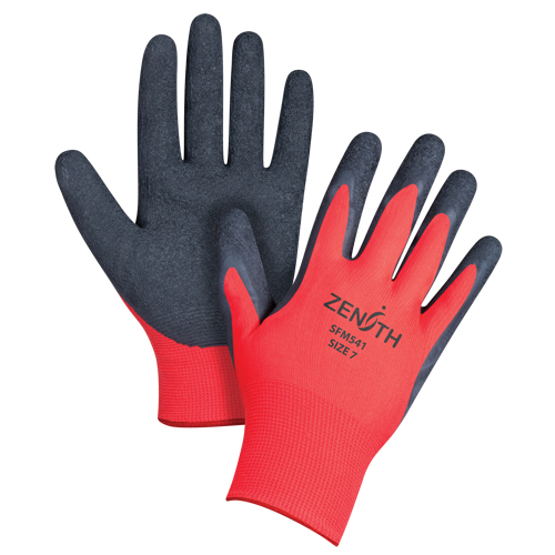Black & Red Crinkle Grip Coated Gloves, 7/Small, Rubber Latex Coating, 13 Gauge, Polyester Shell NRZ Safety Inc.