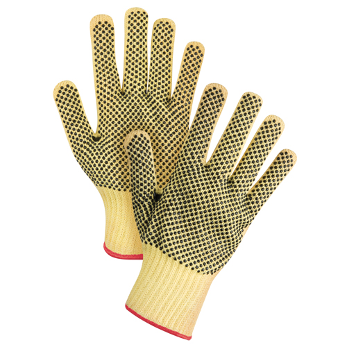 Gants tricot&eacute;s deux c&ocirc;t&eacute;s, sans couture, &agrave; pois, Taille Petit/7, Calibre 7, Rev&ecirc;tement PVC, Enveloppe en Kevlar, ASTM ANSI niveau A2/EN 388 niveau 3 NRZ Safety Inc.