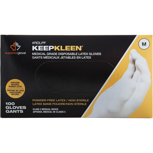 Gants jetables de calibre examen m&eacute;dical KeepKleen, Grand, Latex, 5 mils, Sans poudre, Blanc, Classe 2 NRZ Safety Inc.