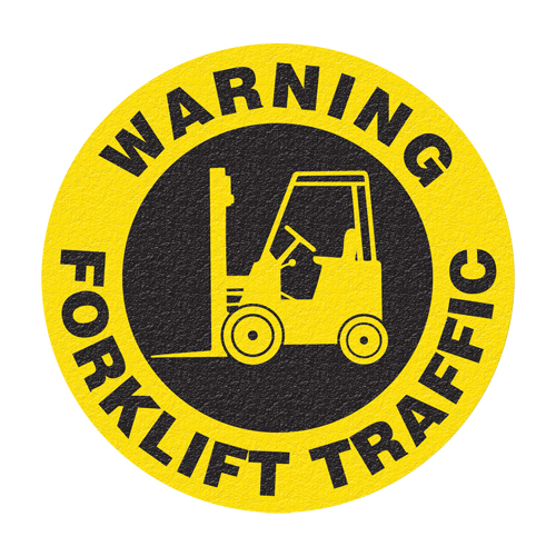 Panneau de signalisation au sol  Warning Forklift Traffic , Adh&eacute;sif, Anglais avec pictogramme NRZ Safety Inc.