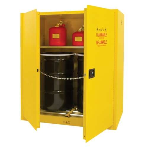 Vertical Drum Storage Cabinet, 110 US gal. Cap., 2 Drums, Yellow NRZ Safety Inc.