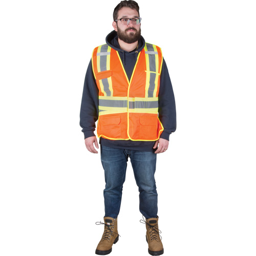 Veste d'arpenteur r&eacute;sistante aux flammes, Orange haute visibilit&eacute;, Grand, Polyester NRZ Safety Inc.