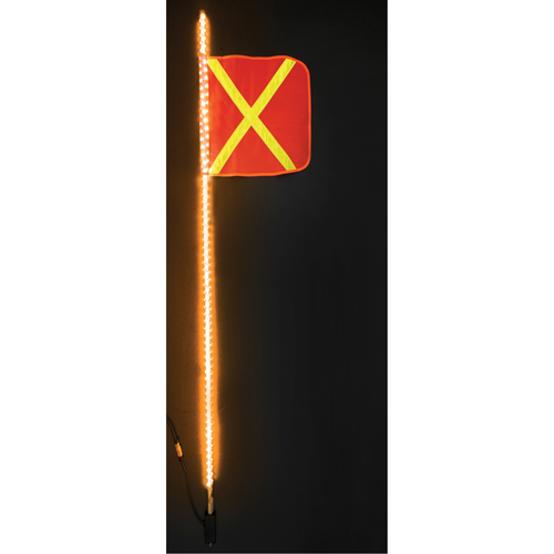 Fanions DEL robustes Safety Whip, Fixation Attelage, Hauteur 6, Orange avec X r&eacute;fl&eacute;chissant NRZ Safety Inc.