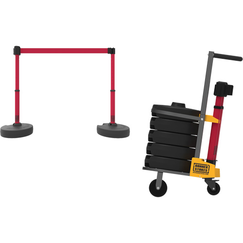 Chariot de transport pour barri&egrave;re PLUS, 75' lo, M&eacute;tal, Rouge NRZ Safety Inc.