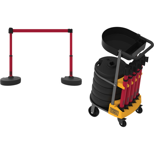 PLUS Barrier Post Cart Kit with Tray, 75' L, Metal, Yellow NRZ Safety Inc.