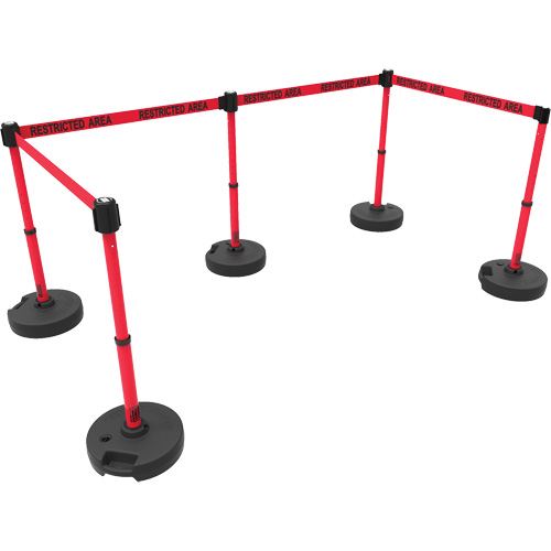 PLUS Barrier Post Set X5, Plastic, 42" H, Red Tape, 15' Tape Length NRZ Safety Inc.