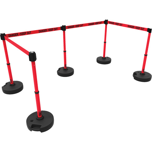 Ensemble de cinq montants pour barri&egrave;re PLUS, Plastique, 42" h, Ruban Rouge, Longueur du ruban 15' NRZ Safety Inc.