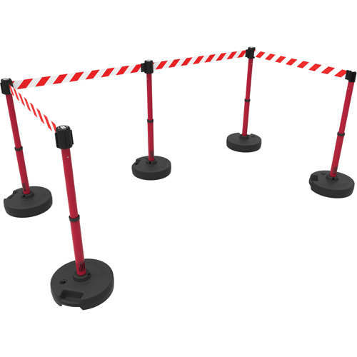 PLUS Barrier Post Set X5, Plastic, 42" H, Red Tape, 15' Tape Length NRZ Safety Inc.