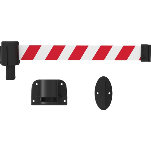 PLUS Wall Mount Barrier System, Plastic, Screw Mount, 15', Red and White Tape NRZ Safety Inc.