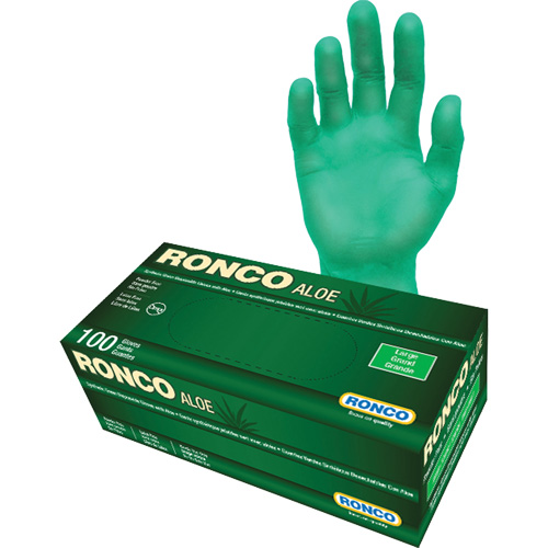 Disposable Gloves with Aloe, Large, Vinyl, 5-mil, Powder-Free, Green NRZ Safety Inc.