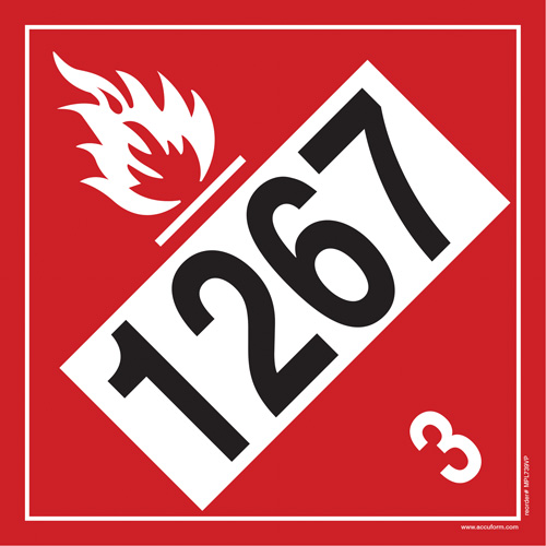 Plaque-&eacute;tiquette TMD 1267 pour liquide inflammable p&eacute;trole brut, Vinyle adh&eacute;sif NRZ Safety Inc.