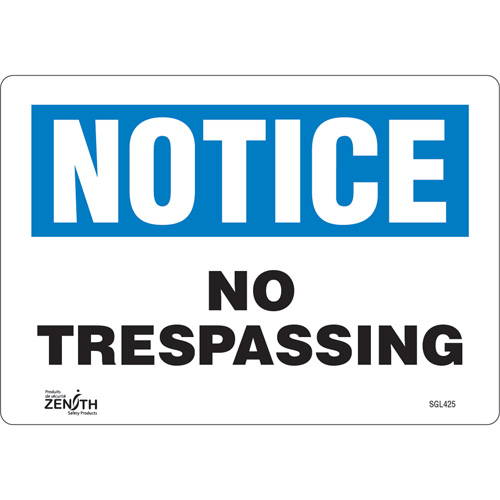 Enseigne No Trespassing, 7" x 10", Vinyle, Anglais NRZ Safety Inc.