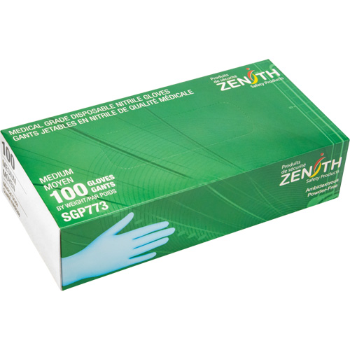 Puncture-Resistant Medical-Grade Disposable Gloves, Medium, Nitrile, 4.5-mil, Powder-Free, Blue, Class 2 NRZ Safety Inc.