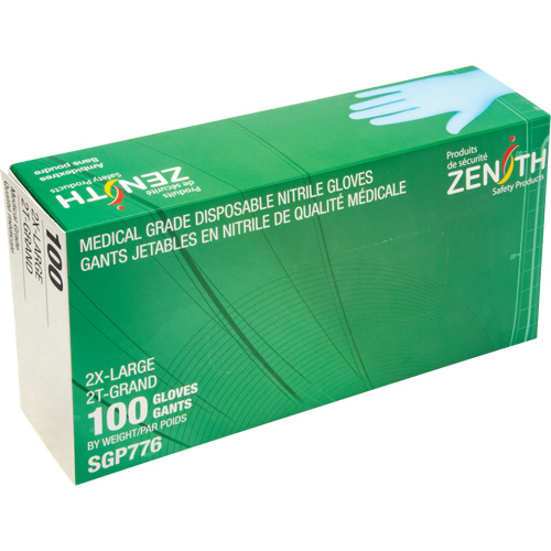 Gants jetables de calibre m&eacute;dical r&eacute;sistants &agrave; la perforation, 2T-Grand, Nitrile, 4,5 mils, Sans poudre, Bleu, Classe 2 NRZ Safety Inc.