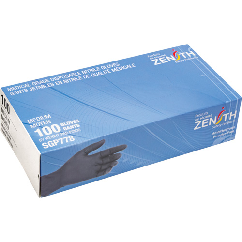 Puncture-Resistant Medical-Grade Disposable Gloves, Medium, Nitrile, 5-mil, Powder-Free, Black, Class 2 NRZ Safety Inc.
