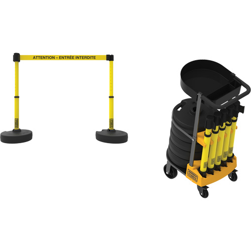 Syst&egrave;me de barri&egrave;re &agrave; chariot portatif avec plateau Plus, 75' lo, M&eacute;tal/Plastique, Jaune NRZ Safety Inc.