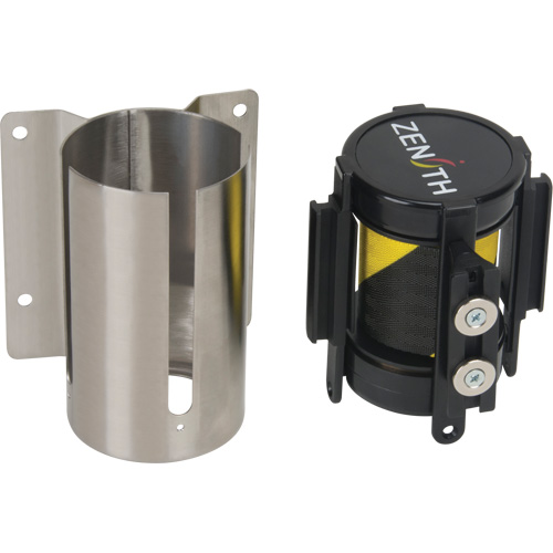 Barri&egrave;re &agrave; fixation murale avec ruban magn&eacute;tique, Acier, Fixation par vis, 7', Ruban Noir et jaune NRZ Safety Inc.