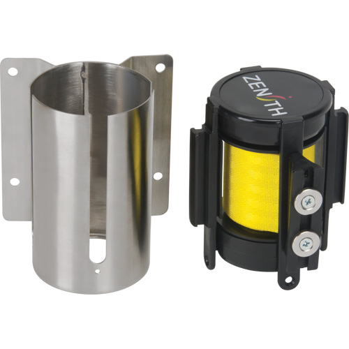 Barri&egrave;re &agrave; fixation murale avec ruban magn&eacute;tique, Acier, Fixation par vis, 7', Ruban Jaune NRZ Safety Inc.