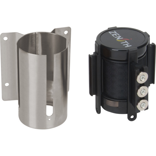 Barri&egrave;re &agrave; fixation murale avec ruban magn&eacute;tique, Acier, Fixation par vis, 12', Ruban Noir NRZ Safety Inc.
