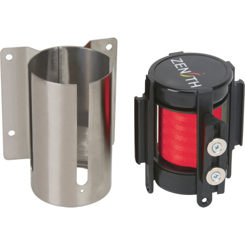 Barri&egrave;re &agrave; fixation murale avec ruban magn&eacute;tique, Acier, Fixation par vis, 7', Ruban Rouge NRZ Safety Inc.