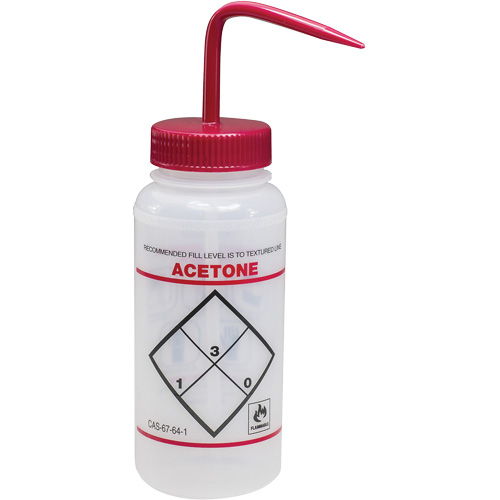 Bouteille de rinsage &agrave; grande ouverture avec &eacute;tiquette de s&eacute;curit&eacute; "Acetone", 16 oz NRZ Safety Inc.