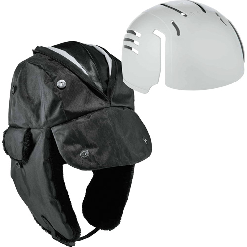 N-Ferno&reg; Zippered Trapper Hat with Bump Cap Insert, Polyurethane/Satin Lining, Medium/Small, Black NRZ Safety Inc.
