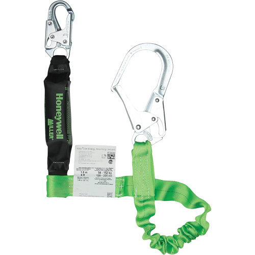 Miller&reg; StretchStop&reg; Shock-Absorbing Lanyard, 6', Scaffold Hook Center, Locking Snap Hook Leg Ends, Polyester NRZ Safety Inc.