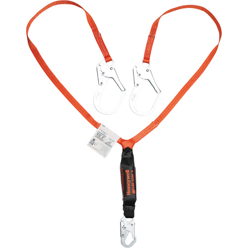 Titan Shock-Absorbing Lanyard, 6', Locking Rebar Hook Center, Locking Snap Hook Leg Ends, Polyester NRZ Safety Inc.