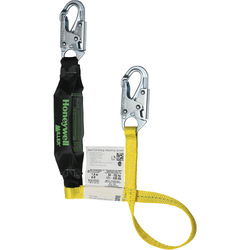 Miller&reg; HP Shock-Absorbing Lanyard, 4', Locking Snap Hook Center, Locking Snap Hook Leg Ends, Polyester NRZ Safety Inc.