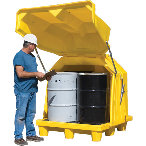 Ultra-Hard Top P4 Spill Pallets&reg; Outdoor Storage without Drain, 57" L x 54" W x 64.25"/64.5" H, 6000 lbs. Load Capacity NRZ Safety Inc.