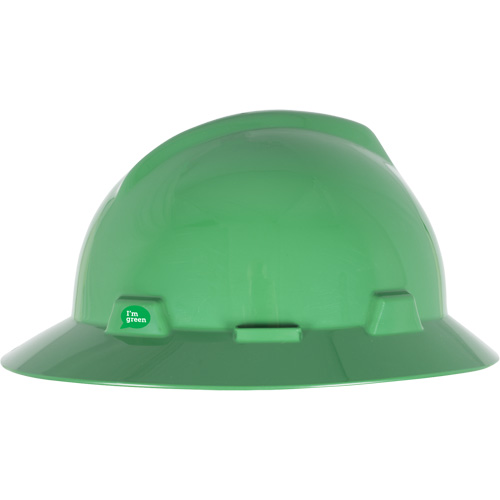 Casque de s&eacute;curit&eacute; &agrave; bord complet V-Gard GREEN avec fentes, R&eacute;pond aux normes CSA type 1, Suspension Rochet NRZ Safety Inc.